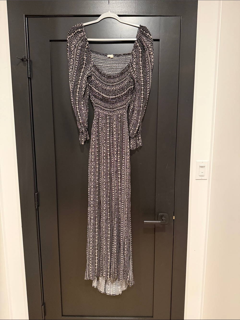 Promesa Black and White Smocked Puff-Sleeve Maxi Dress